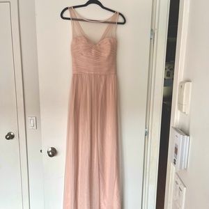 Long dusty pink bridesmaid dress